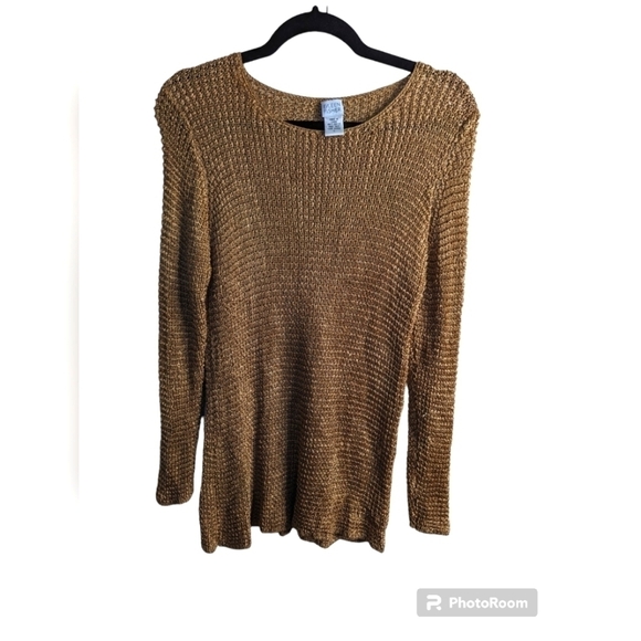 Eileen Fisher gold knit top sz L - Picture 1 of 9